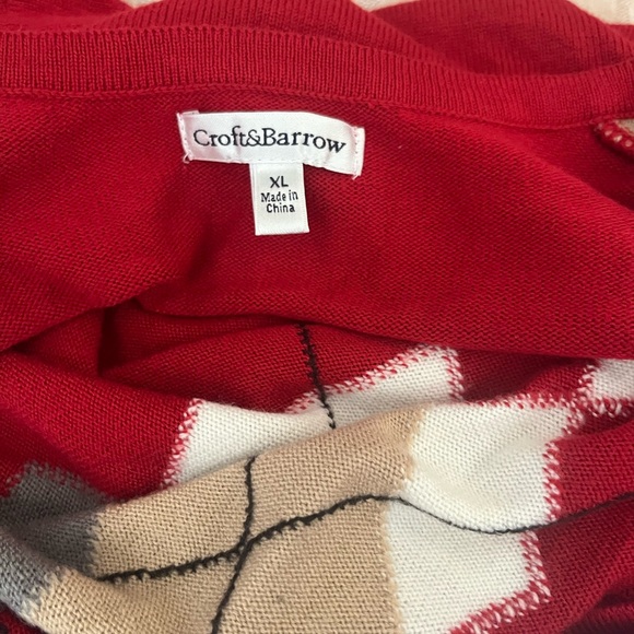 Croft & Barrow Vintage 90's Argyle Red Cardigan Knit Sweater size XL - Picture 7 of 8